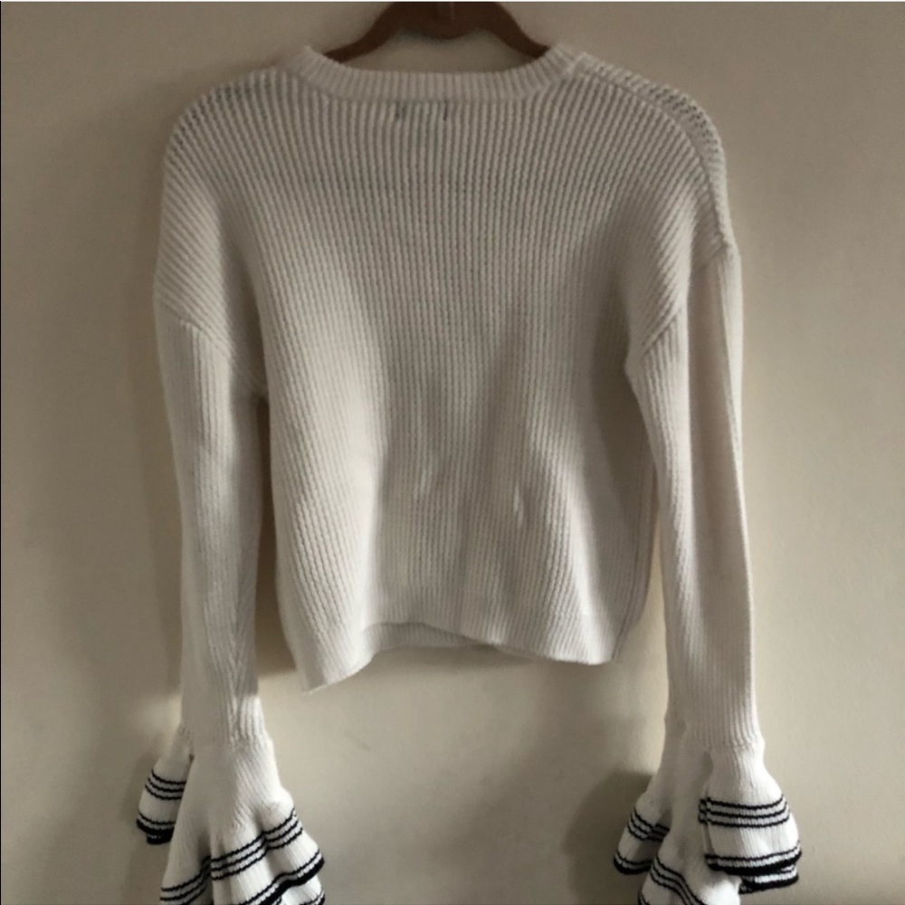 Bardot black and white long ruffle sleeve sweater